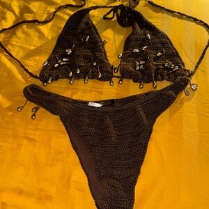 Brown Mars the Label Crochet Bikini Set
